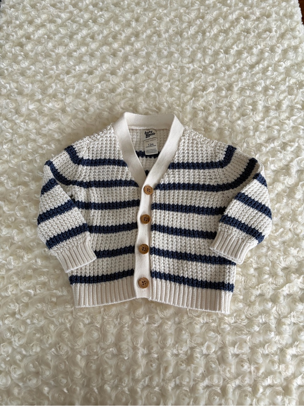 Osh Kosh Baby Bgosh Cream & Navy Striped Knit Baby Cardigan